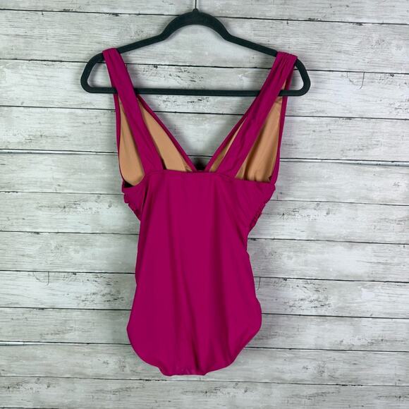 J Crew Ruched Plunge One Piece Swim Suit Pink Size 20 - Picture 5 of 7
